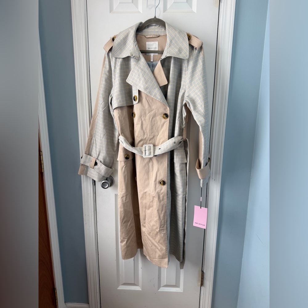 NWT‎ Avec Les Filles Women's Multicolored Plaid Trench Coat Size Large